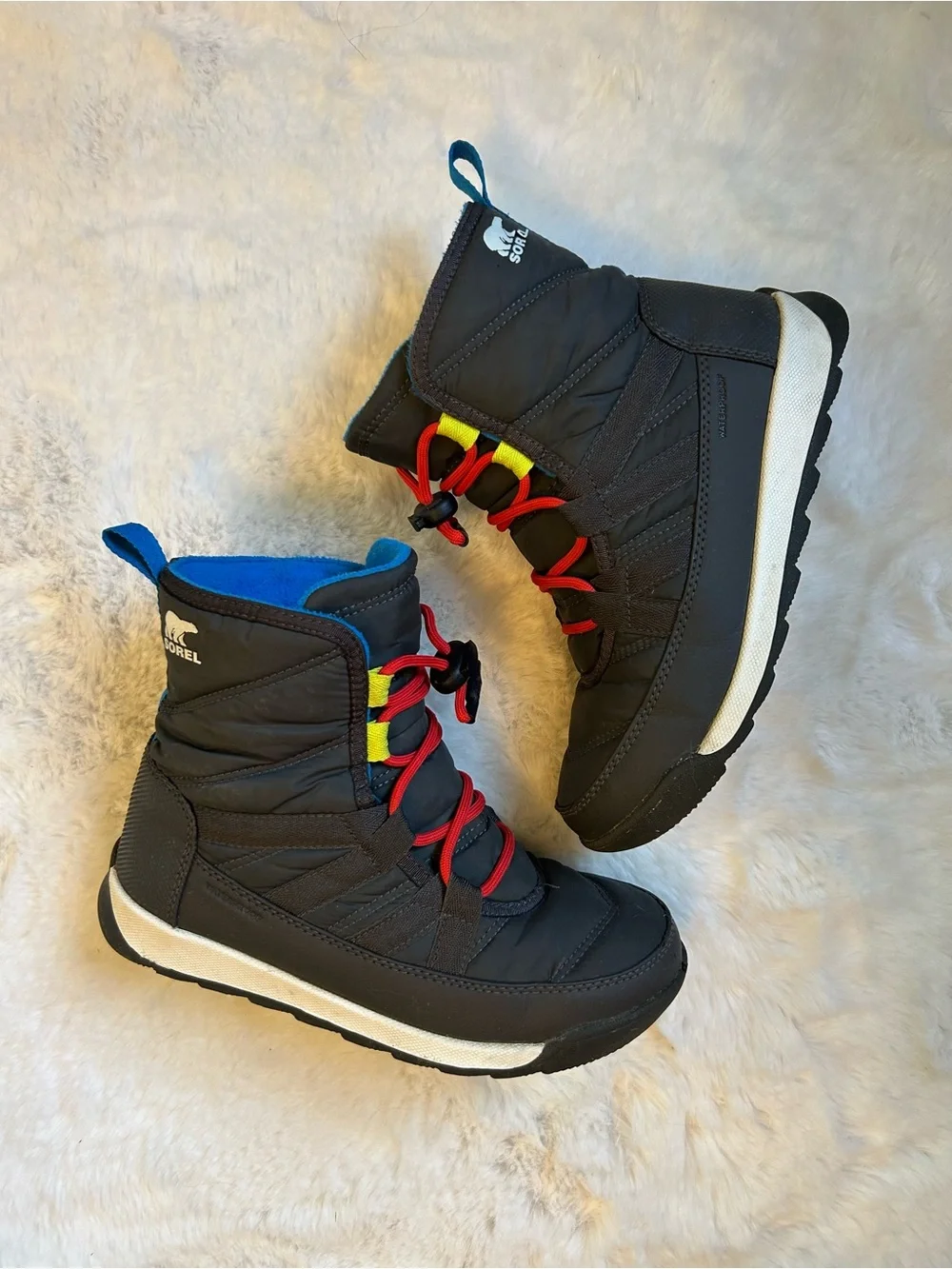 Sorel Whitney 2 Short Lace Kids Blue & Gray Insulated Winter Boots 3